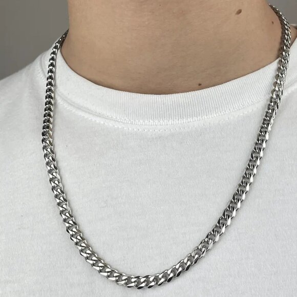 High Polished Cuban Link Chain Necklace 6mm 24in - Picture 1 of 3